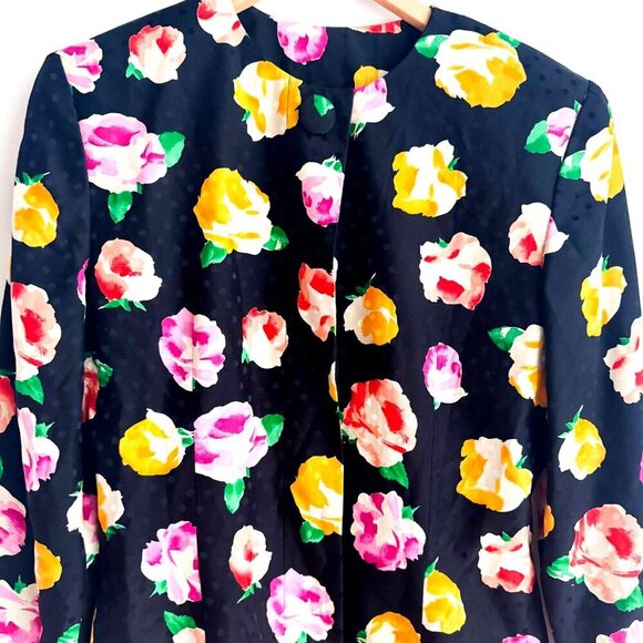 Vintage Silk Polka Dot Floral Blazer M - Picture 2 of 11